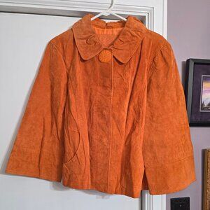 LAL Live A Little Orange Suede Leather Jacket XL Swing Coat Boho Retro